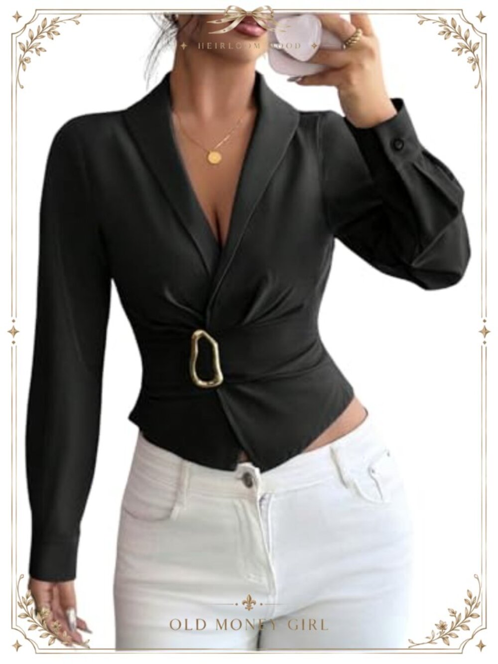 Women's Elegant Blouse Wrap Belted Dress Shirt Long Sleeve Cinched Waist Top